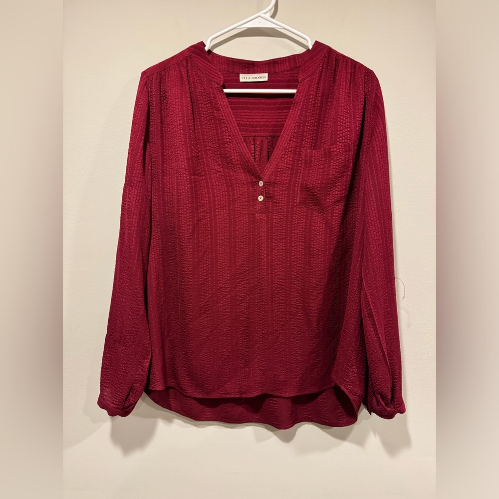 Ulla Johnson Women’s Classic Red 100% Silk Long Sleeve Blouse - Size 8 US